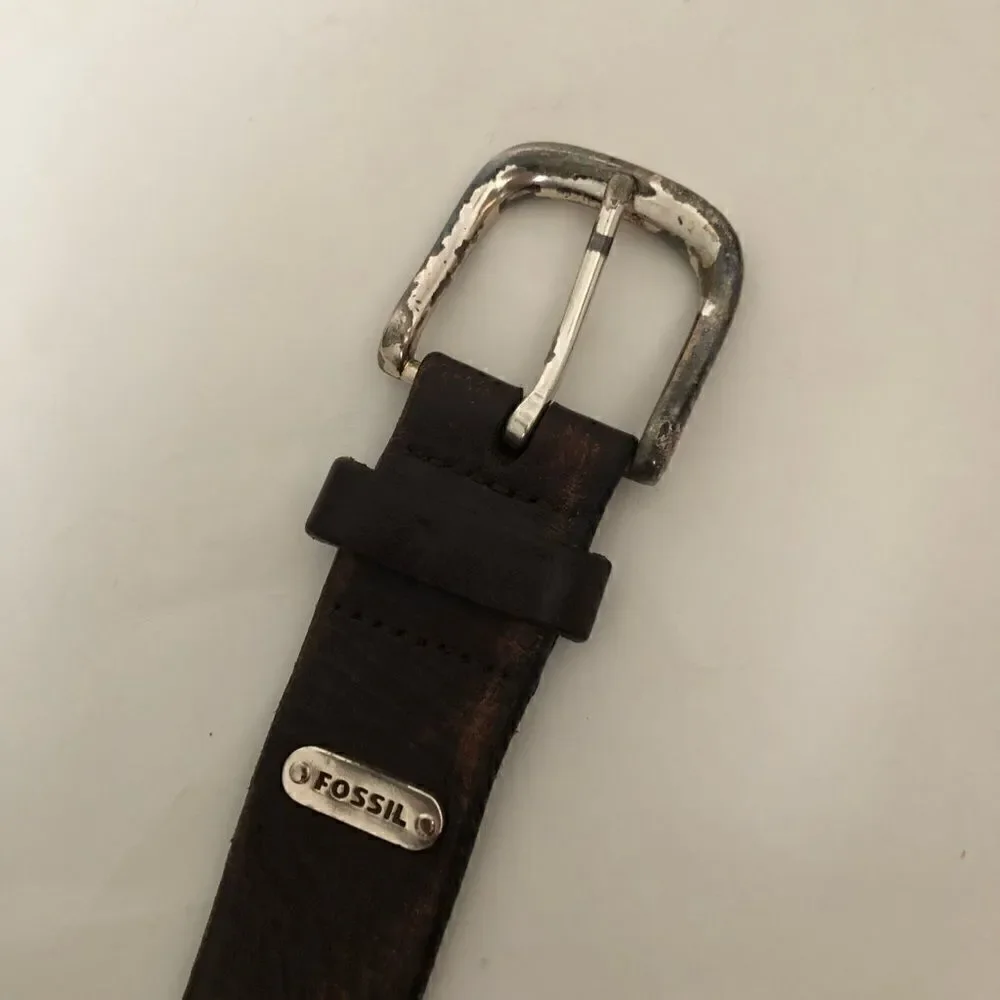 Fossil brown leather belt with square buckle
